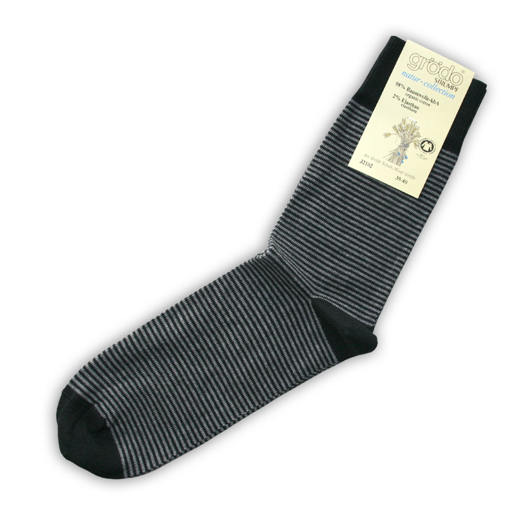 Calcetín algodón orgánico, gris rayas, hombre  talla 45-46